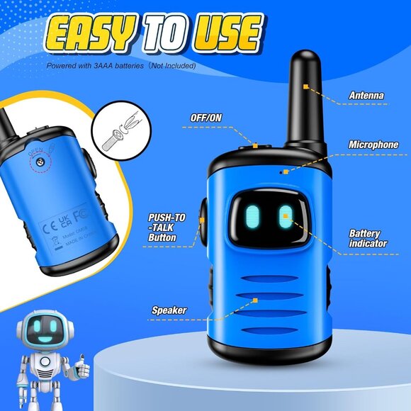 Kids Mini Walkie Talkies Robot Design | Ages 3-6 | 1000 ft Range | - Picture 5 of 6